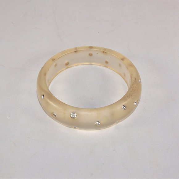 Frosted Vintage Lucite Bangle with Rhinestone Accents - Picture 5 of 5